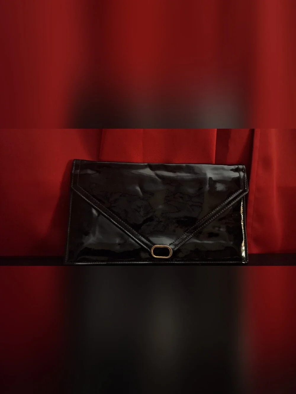 Vintage CARA USA Elegant Black Patent Envelope Clutch - Women Bags